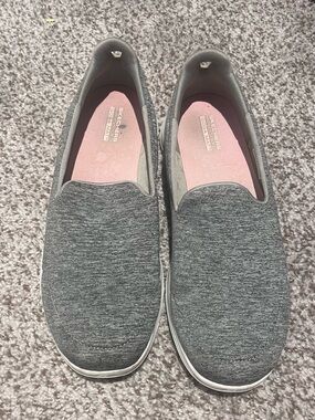 Skechers Slip-On Knit Flats in Gray with Pink Insole